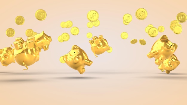 Conceito de renderização de cofrinho 3D de porco de sucesso financeiro