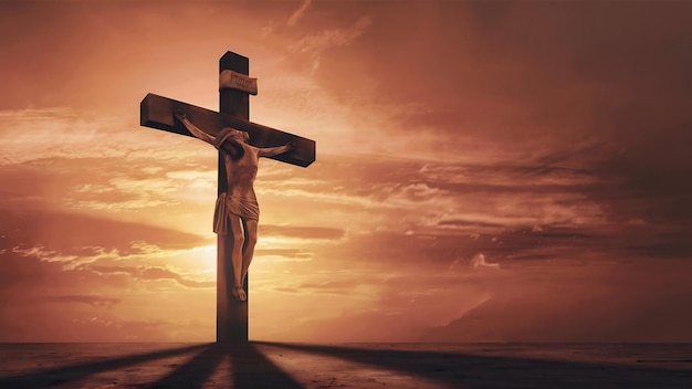 conceito de ressurreição crucificação de jesus cristo cruz no pôr do sol