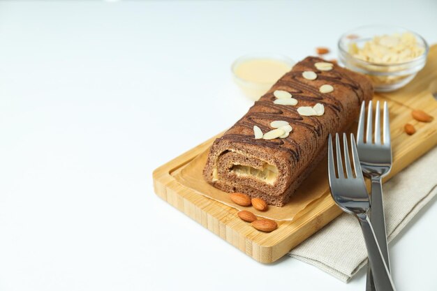 Conceito de rolo de bolo de comida doce deliciosa