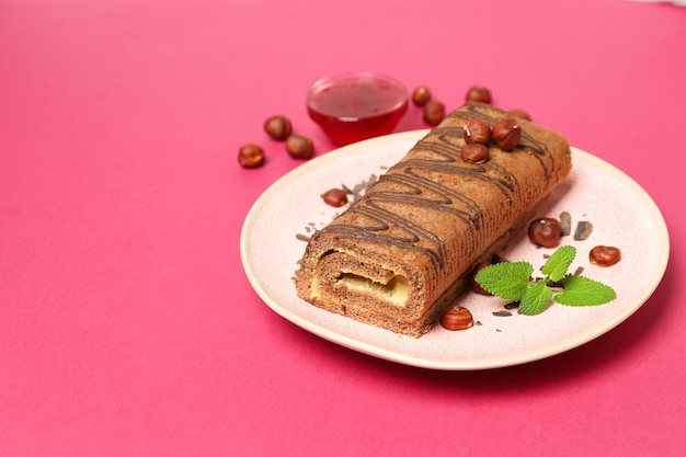 Conceito de rolo de bolo de comida doce deliciosa