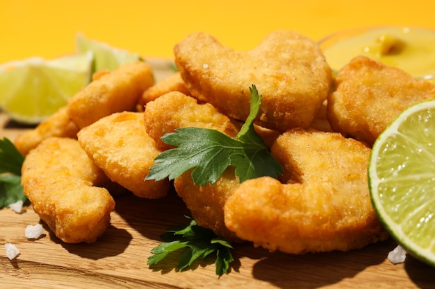 Conceito de saborosos nuggets de comida rápida ou lixo