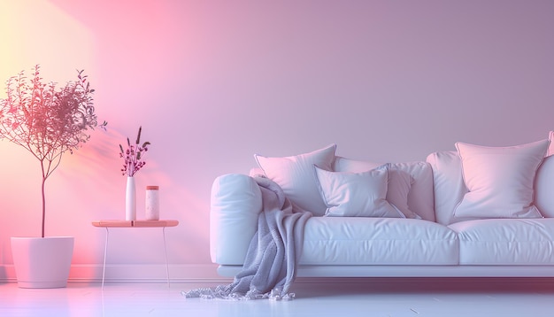 conceito de sala de estar moderna design de interior escandinavo branco com sofá Ona uma cor escura pastel