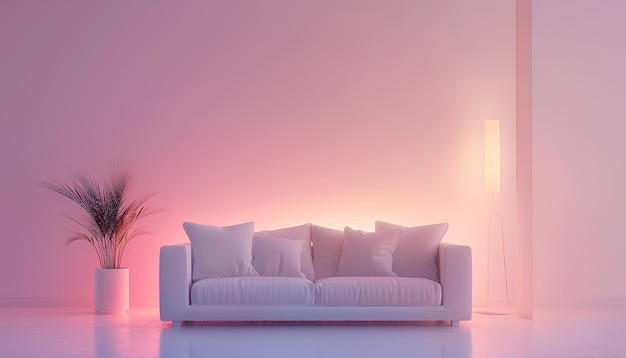 conceito de sala de estar moderna design de interior escandinavo branco com sofá Ona uma cor escura pastel
