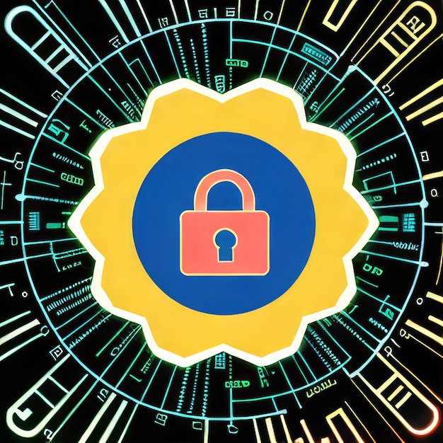 Foto conceito de segurança cibernética escudo com cadeado em fundo abstrato