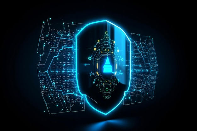 Conceito de segurança cibernética projetado como bloqueio no escudo defensivo generativo ai