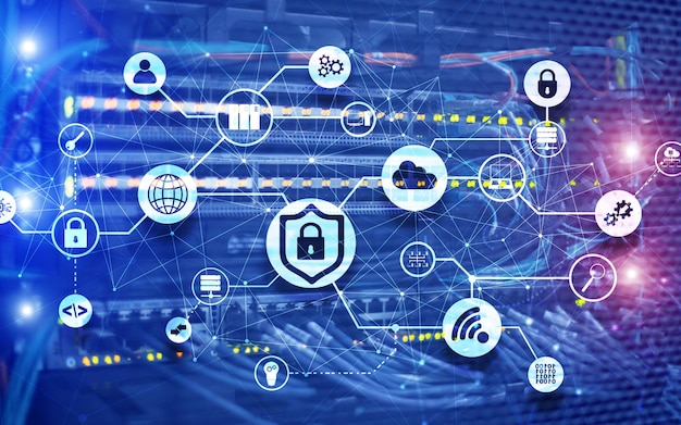 Conceito de segurança de dados Ícones cadeado fechado Wifi e nuvem em fundo digital