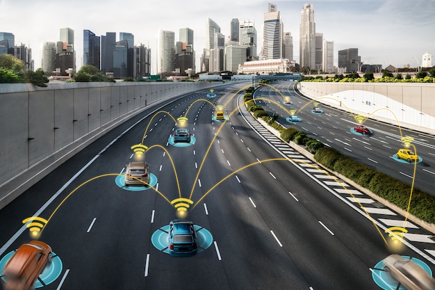 Conceito de sistema de sensor de carro autônomo para segurança de controle de carro em modo sem motorista