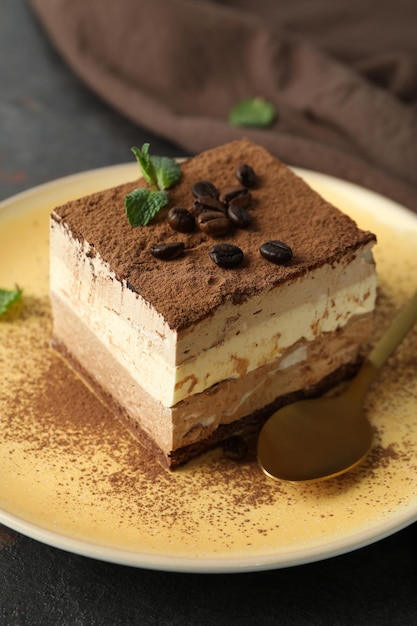 Conceito de sobremesa saborosa com bolo Tiramisu close-up