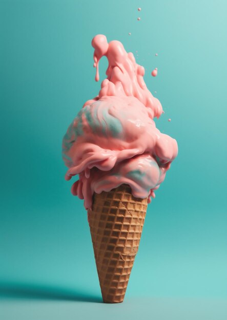 Conceito de sorvete de creme azul arte de verão nuvem rosa sobremesa gelo IA geradora