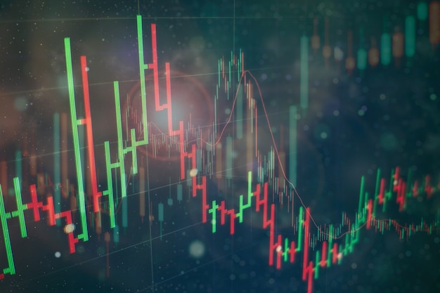 Conceito de sucesso e crescimento do negócio. Gráfico de gráfico de negócios do mercado de ações na tela digital. Mercado Forex, mercado de ouro e mercado de petróleo bruto.