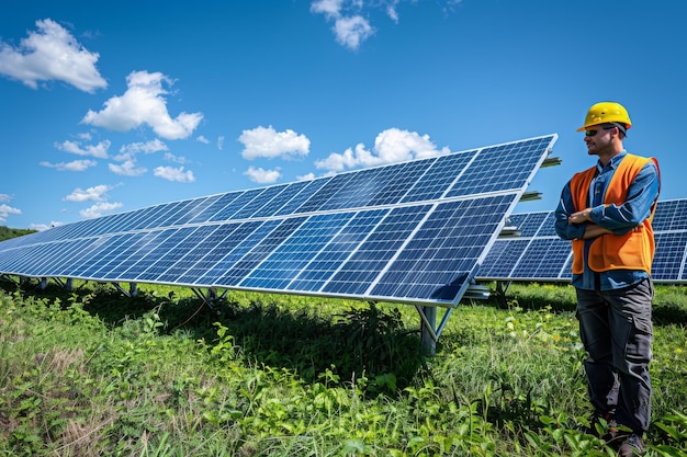 Conceito de sustentabilidade da energia Painéis solares fotovoltaicos em parques solares