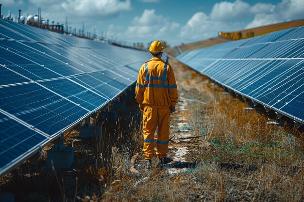 Conceito de sustentabilidade da energia Painéis solares fotovoltaicos em parques solares