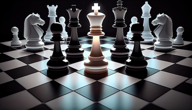 Conceito de tabuleiro de xadrez para planejamento de sucesso de negócios de estratégia de competição e trabalho em equipe