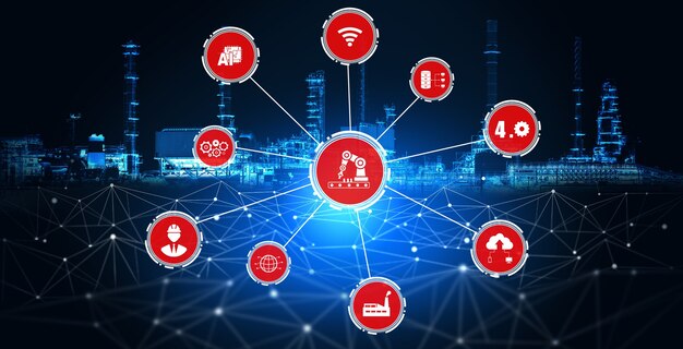 Conceito de tecnologia da Indústria 4.0 - Fábrica inteligente para a quarta revolução industrial