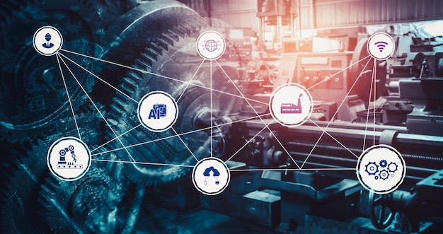 Conceito de tecnologia da Indústria 4.0 - Fábrica inteligente para a quarta revolução industrial