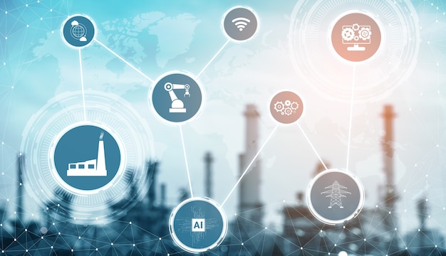 Conceito de tecnologia da indústria 4.0. fábrica inteligente para a quarta revolução industrial