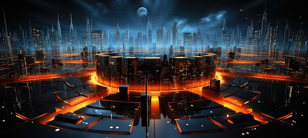 conceito de tecnologia de edifícios cibernéticos futuristas ai