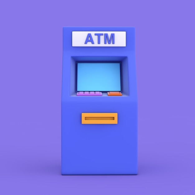 Conceito de Tecnologia de Negócios Azul Desenhos Animados Máquina de Depósito ATM Renderização em 3D