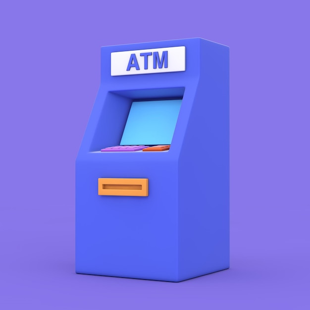 Conceito de tecnologia de negócios azul desenhos animados máquina de depósito atm renderização em 3d