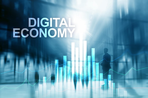 Conceito de tecnologia financeira de economia digital em fundo desfocado