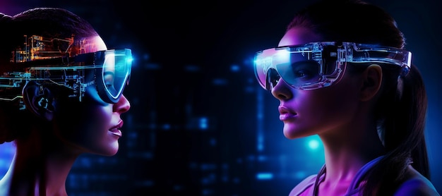 Conceito de tecnologia futura ou sistema de entretenimento realidade virtual Retrato feminino