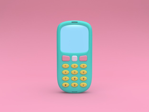 conceito de tecnologia verde telefone móvel estilo cartoon fundo rosa mínimo