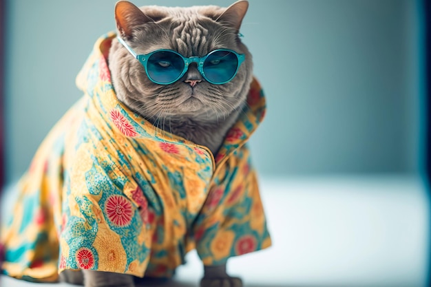 Conceito de temporada de verão com gato em roupas de verão Generative AI