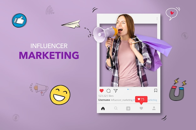 Conceito de trabalho de marketing de influenciadores