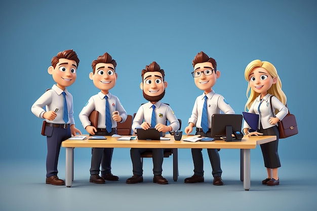 Conceito de trabalho em equipe de negócios Ilustração 3D Personagens de desenhos animados Uma equipe de trabalho de profissionais