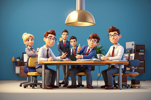 Conceito de trabalho em equipe de negócios Ilustração 3D Personagens de desenhos animados Uma equipe de trabalho de profissionais