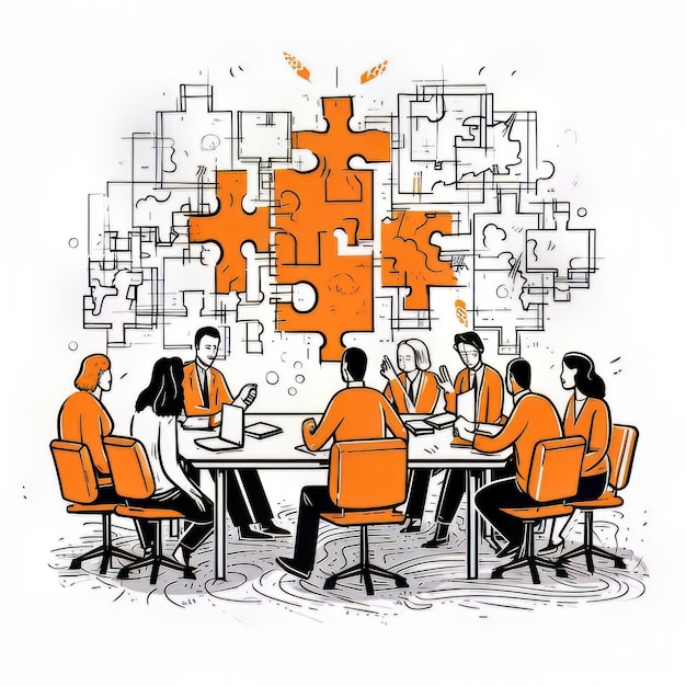Foto conceito de trabalho em equipe pessoas de negócios sentadas à mesa ilustração vetorial