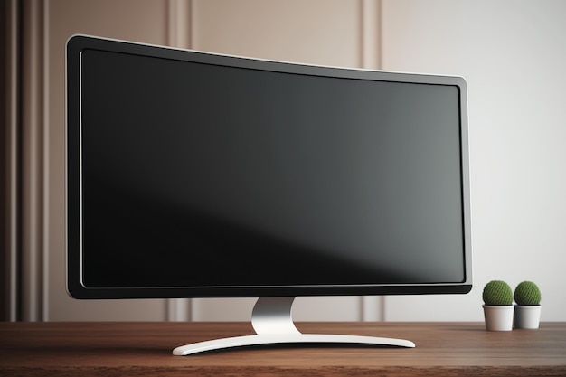 Conceito de um monitor LCD moderno em uma mesa de madeira