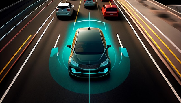 Foto conceito de um sistema de sensor de carro autônomo para a segurança do controle de carro em modo sem motorista adaptável