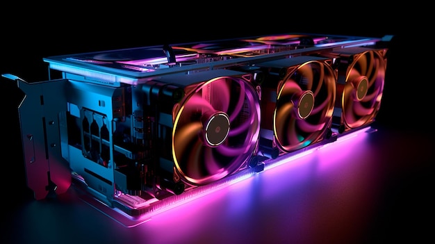 Conceito de uma GPU HighEnd moderna com um impressionante ilustrador de IA geradora de iluminação RGB