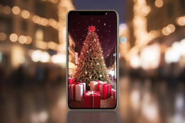 Conceito de vendas de Natal on-line Aplicativo on-line para comprar presentes de Natal Presentes de Natal na tela do smartphone