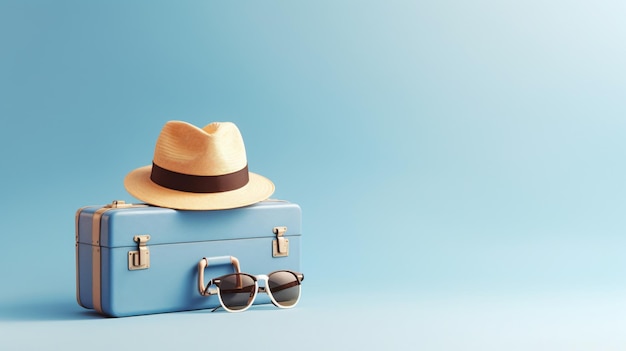 Conceito de viagem de estilo minimalista com mala azul