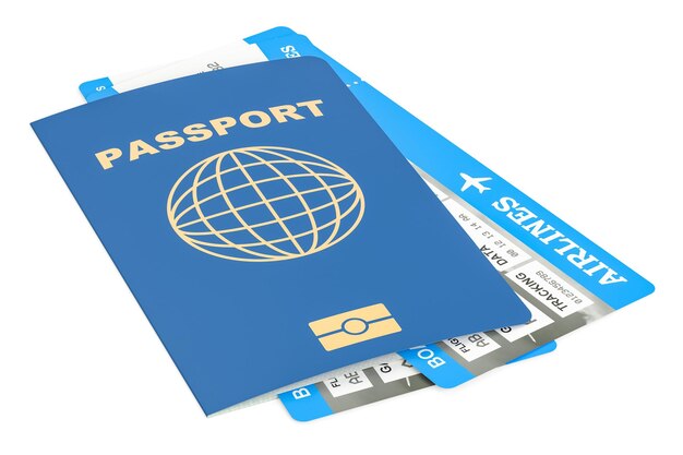 Conceito de viagem Passaporte e ingressos renderização em 3D