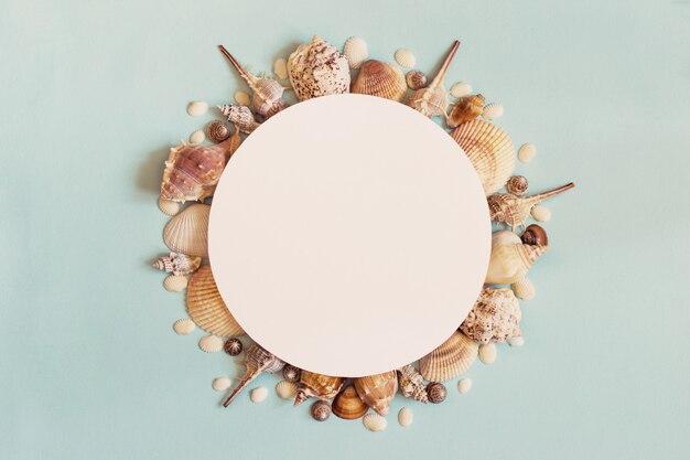 Foto conceito de viagens de verão mar. quadro de conchas