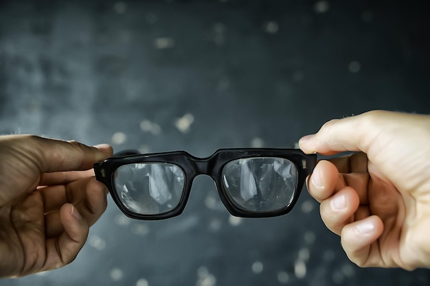 conceito de visão de óculos, homem tem óculos na mão.
