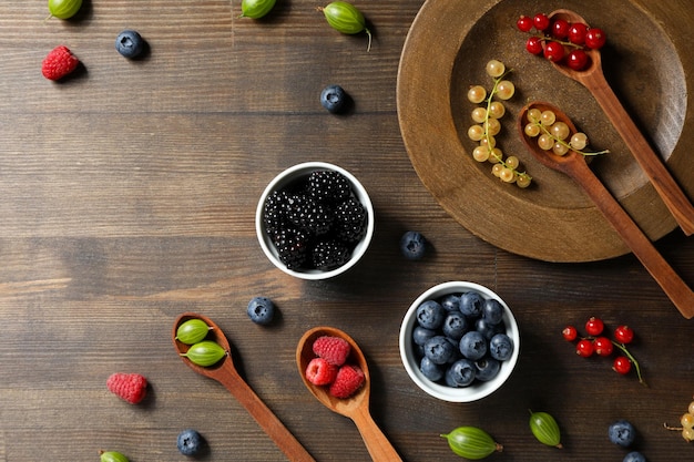 Conceito de vista superior de bagas de alimentos frescos