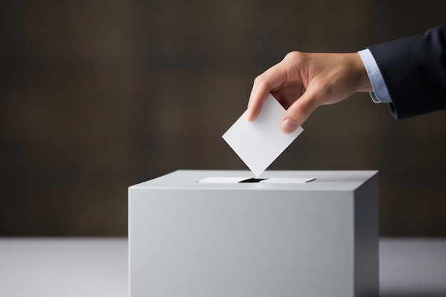 Conceito de votação Colocar o voto numa urna de votação à mão