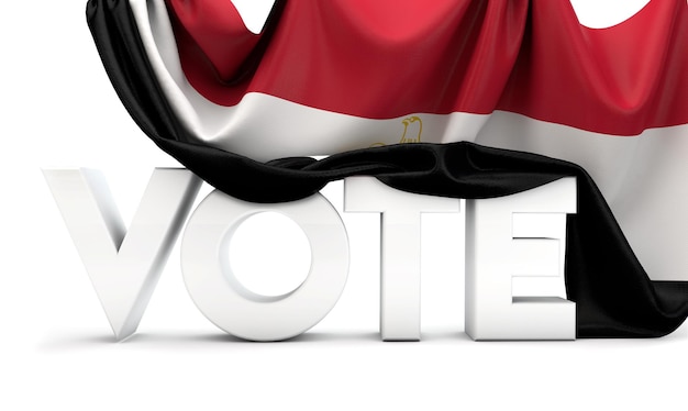 Conceito de votação do Egito Vote a palavra coberta na bandeira nacional 3D Render