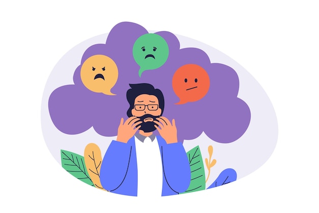 Conceito de web de problemas de saúde mental com pessoas de desenho animado planas para design de site