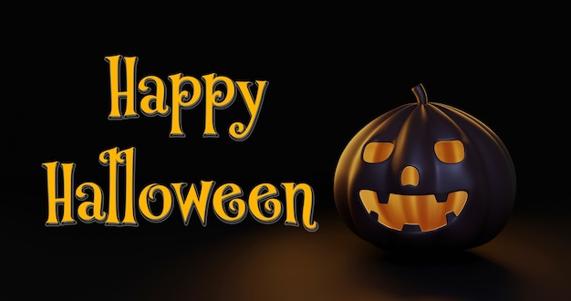 Conceito do dia de Halloween Cute Jack O Lantern fantasma de abóbora com renderização 3D de luz