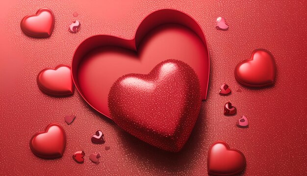 Conceito do Dia dos Namorados Dois corações vermelhos num fundo brilhante e cintilante