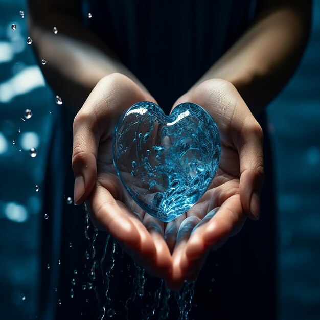 Conceito do Dia Mundial da Água com mãos em amor conceito de forma de coração