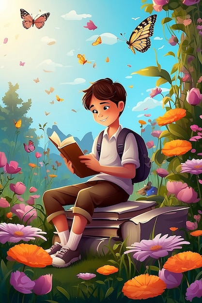 Conceito do Dia Mundial do Livro Um menino de escola