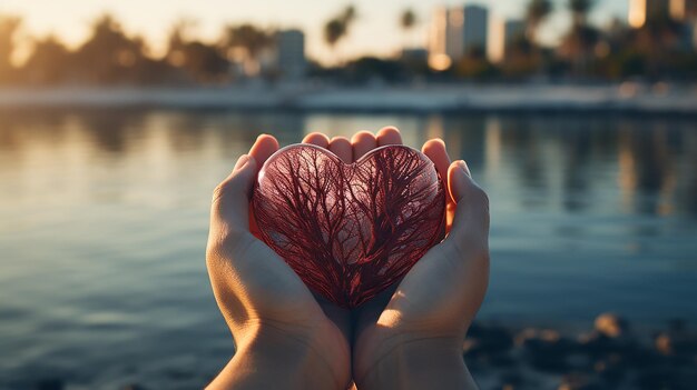 Conceito do Dia Mundial do Meio Ambiente Pessoas desenham palma e terra em forma de coração Generative AI