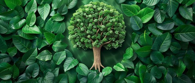 Foto conceito ecológico árvore simbólica feita de folhas e galhos verdes com tronco de galho de desenho animado desenhado à mão salve o meio ambiente salve as florestas