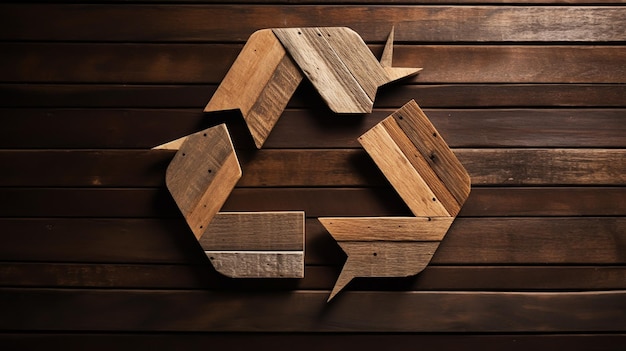 Conceito ecológico Textura de madeira Ícone de reciclagem Generative Ai
